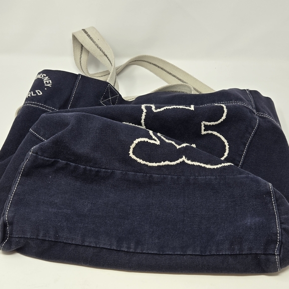 DISNEY PARKS WDW NAVY BLUE CANVAS TOTE BAG MICKEY MOUSE & PARIS BAG LOT 3 TRAVEL - Picture 10 of 16